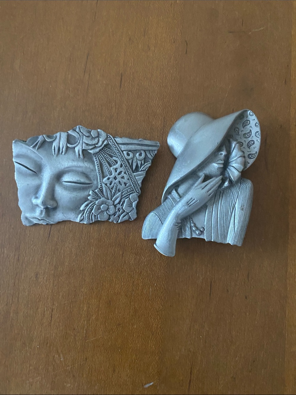 JJ Jonette Vintage 1980s Pewter Face Brooches